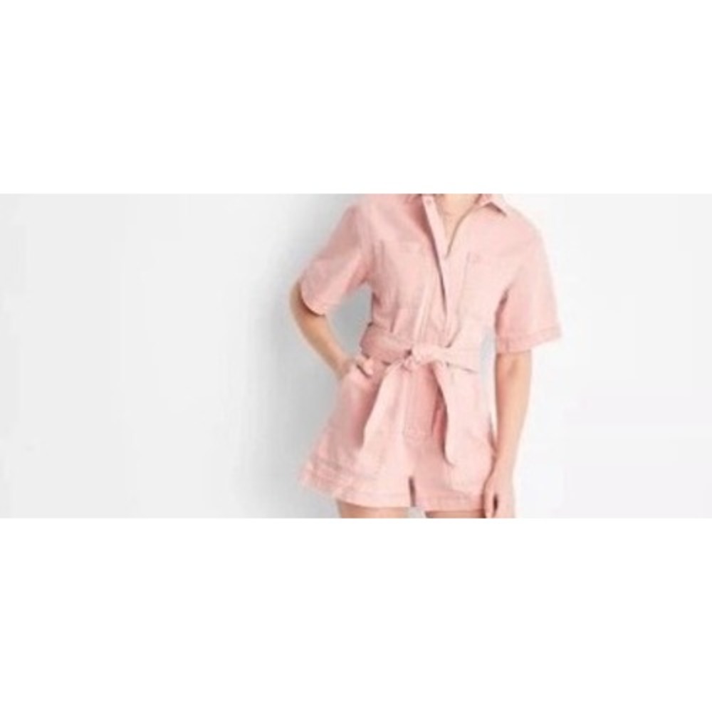 Future Collective Pink Denim Utility Romper Short Sleeve  Size L
No Belt